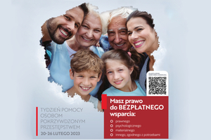 plakat "tygodnia pomocy ofiarom pokrzywdzonym przestępstwem" rodzina na tle polski